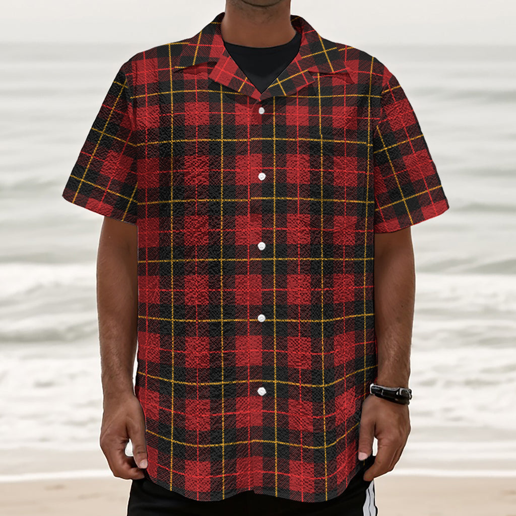 Clan Macqueen Tartan Pattern Print Textured Short Sleeve Shirt