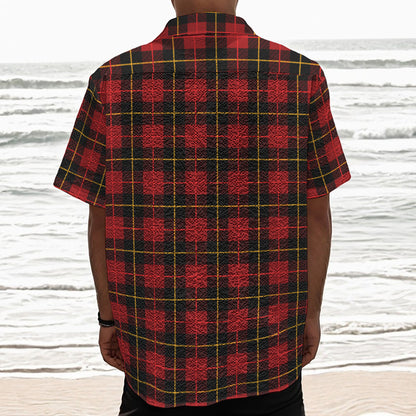 Clan Macqueen Tartan Pattern Print Textured Short Sleeve Shirt