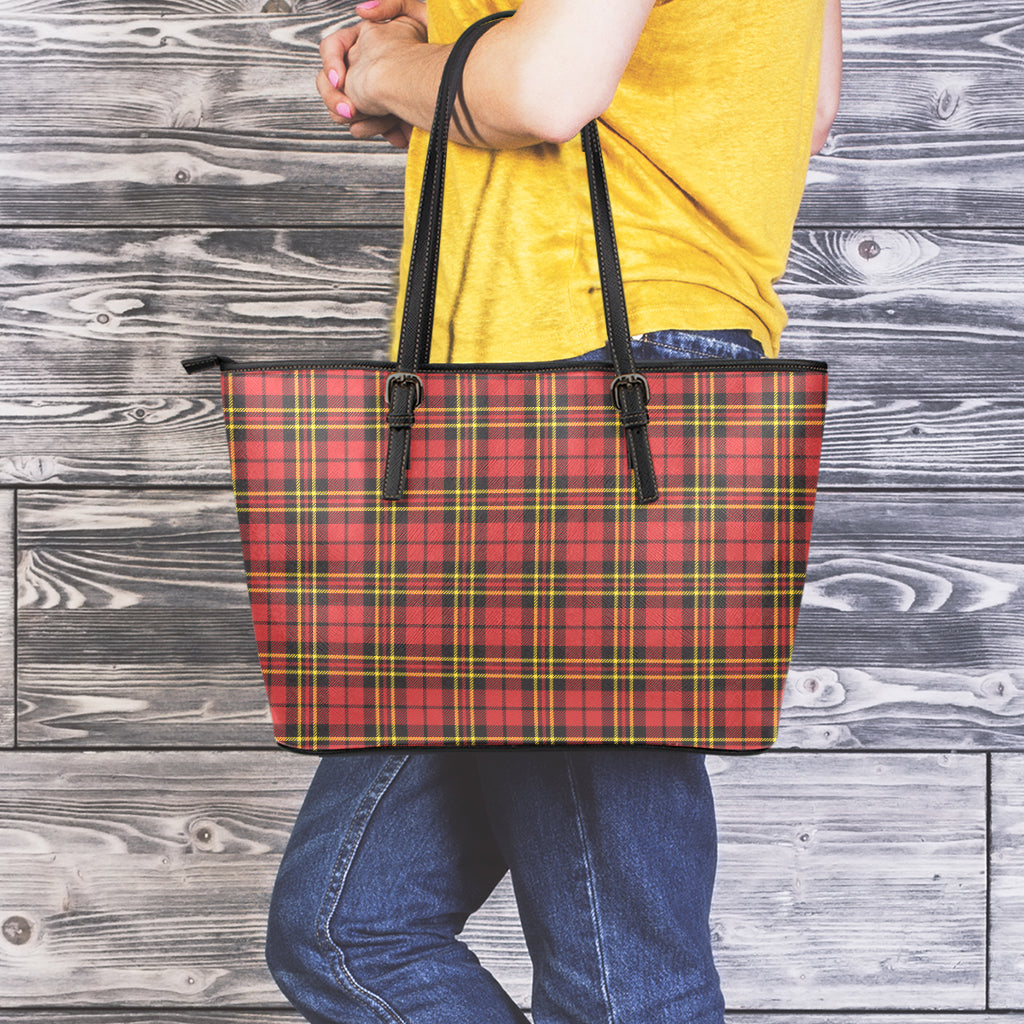 Clan Wallace Scottish Tartan Print Leather Tote Bag