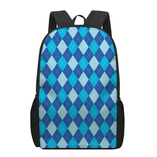 Classic Blue Argyle Pattern Print 17 Inch Backpack