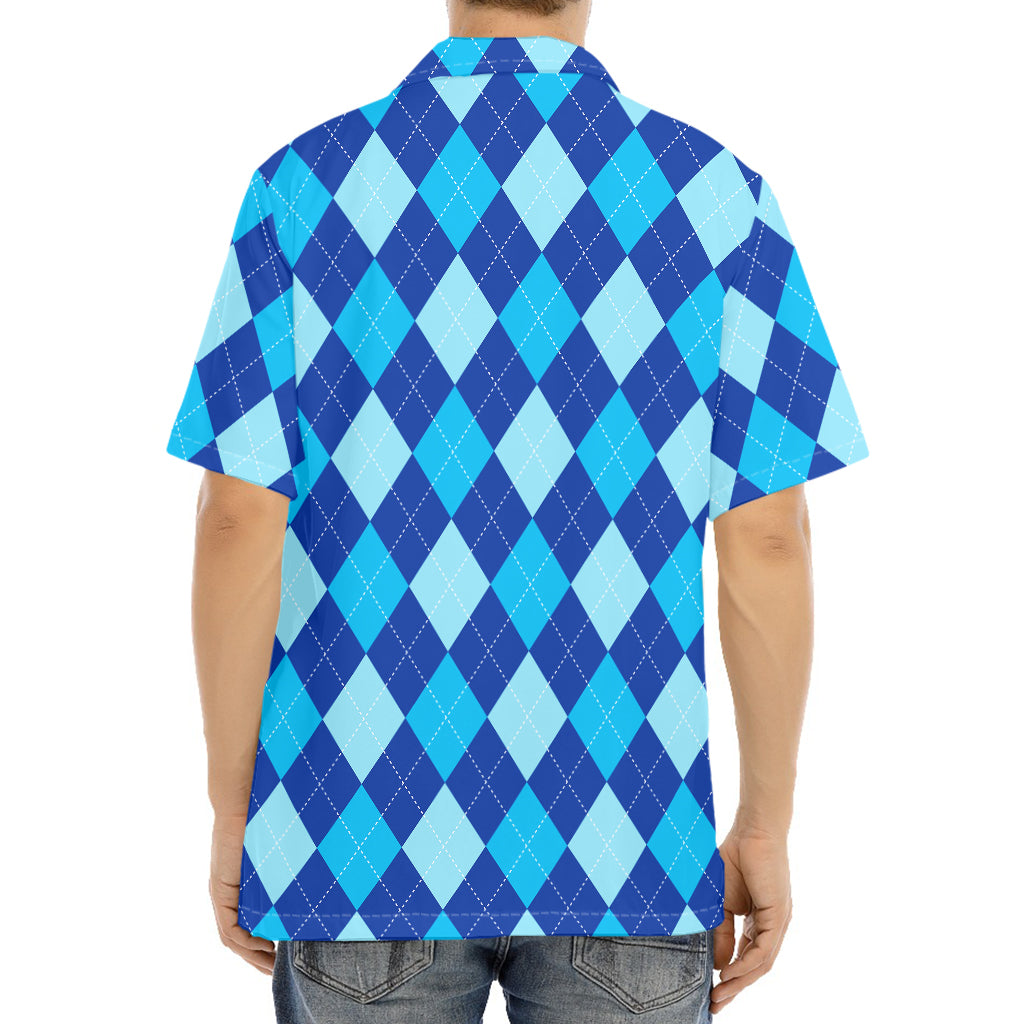 Classic Blue Argyle Pattern Print Aloha Shirt