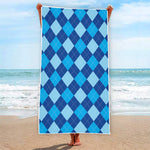 Classic Blue Argyle Pattern Print Beach Towel