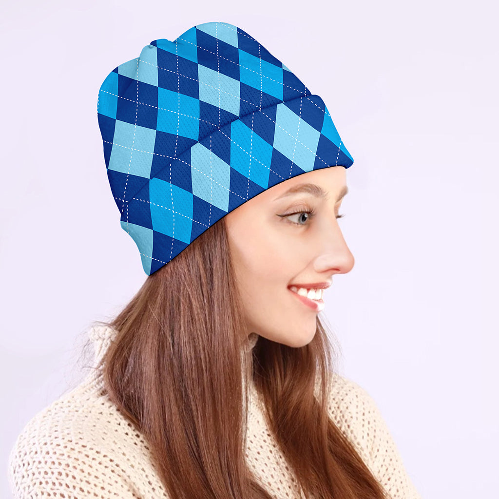 Classic Blue Argyle Pattern Print Beanie