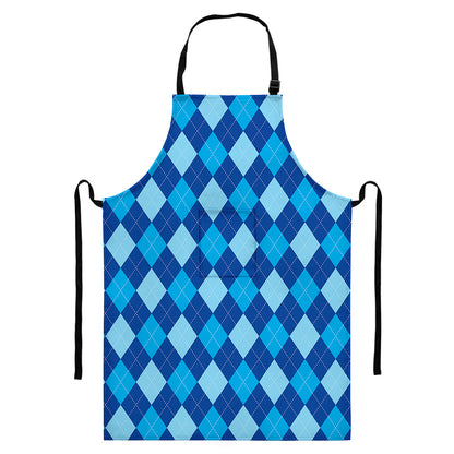 Classic Blue Argyle Pattern Print Bib Apron With Pocket