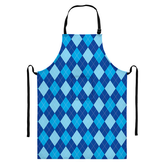 Classic Blue Argyle Pattern Print Bib Apron With Pocket