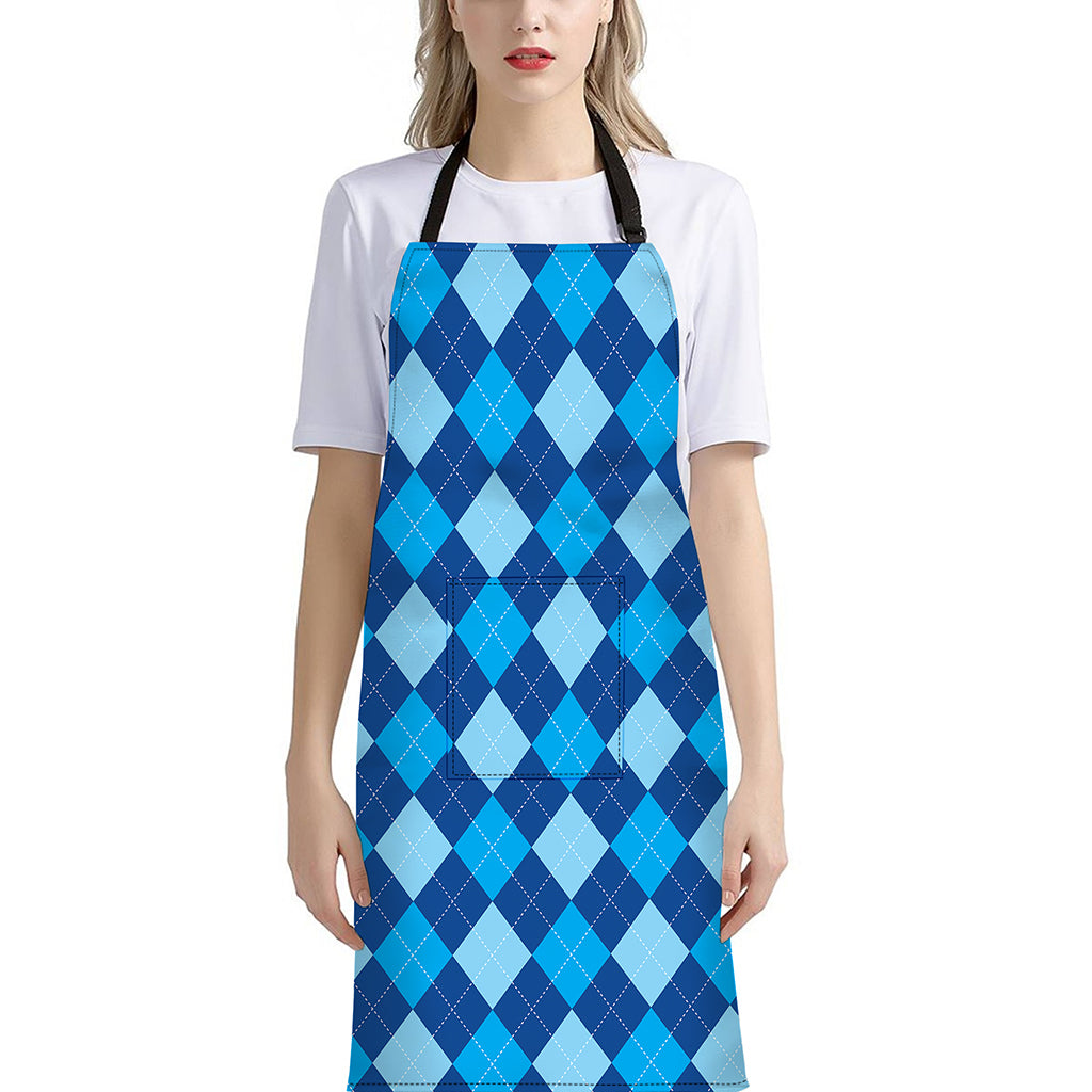 Classic Blue Argyle Pattern Print Bib Apron With Pocket