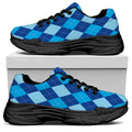 Classic Blue Argyle Pattern Print Black Chunky Shoes