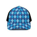 Classic Blue Argyle Pattern Print Black Mesh Trucker Hat