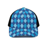 Classic Blue Argyle Pattern Print Black Mesh Trucker Cap