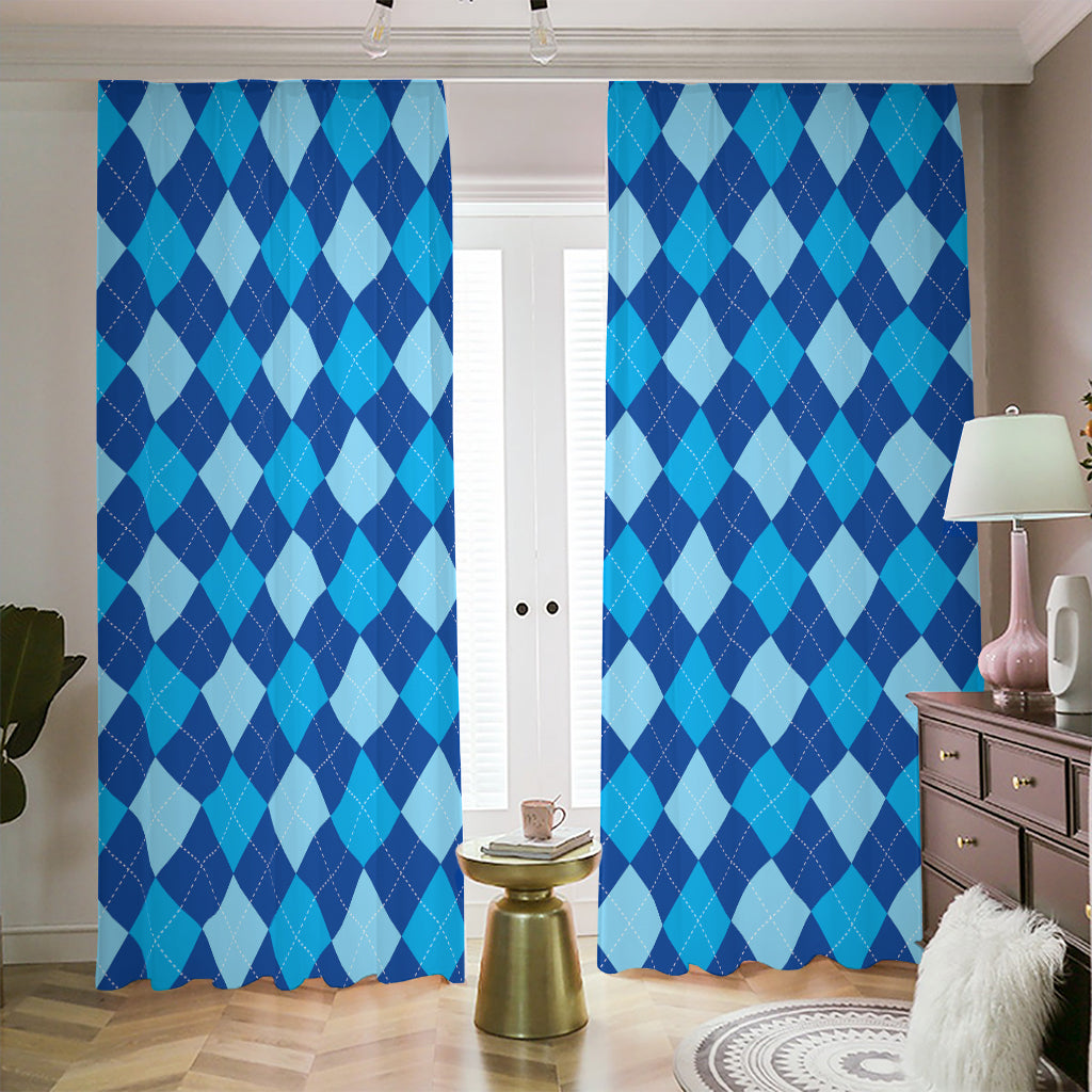 Classic Blue Argyle Pattern Print Blackout Pencil Pleat Curtains