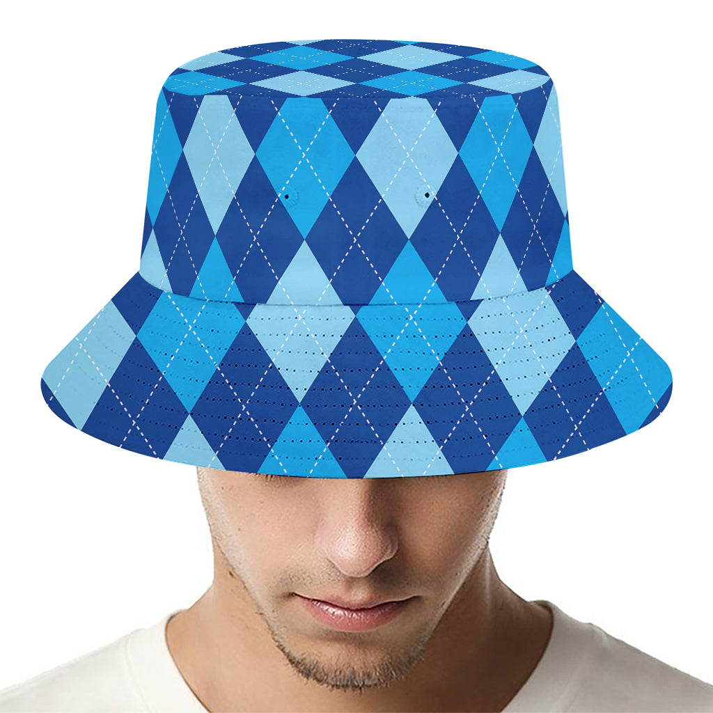 Classic Blue Argyle Pattern Print Bucket Hat