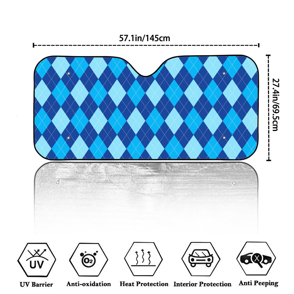 Classic Blue Argyle Pattern Print Car Windshield Sun Shade