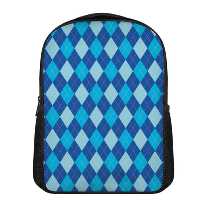 Classic Blue Argyle Pattern Print Casual Backpack