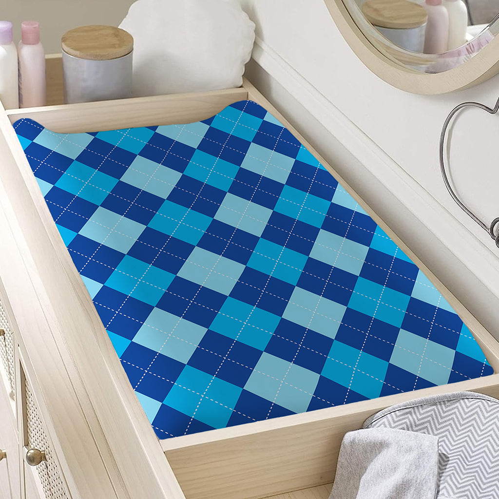 Classic Blue Argyle Pattern Print Changing Pad Cover