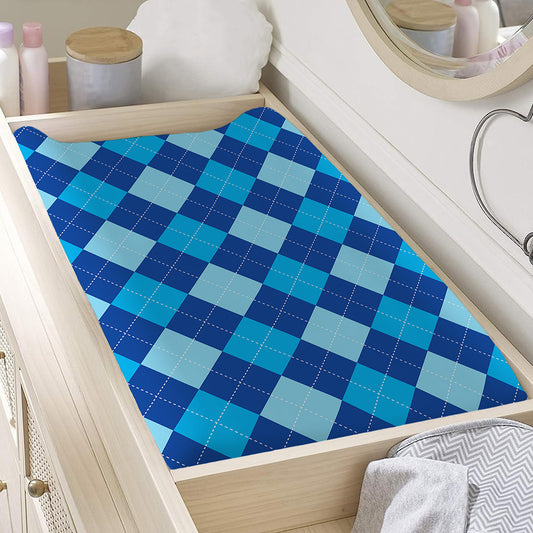Classic Blue Argyle Pattern Print Changing Pad Cover