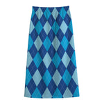 Classic Blue Argyle Pattern Print Cotton Front Slit Maxi Skirt