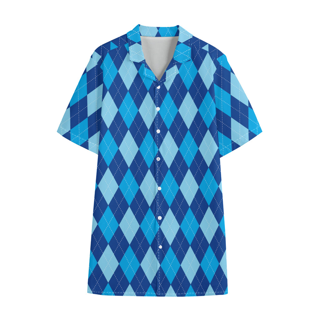 Classic Blue Argyle Pattern Print Cotton Hawaiian Shirt