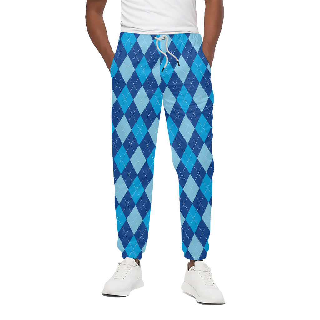 Classic Blue Argyle Pattern Print Cotton Pants