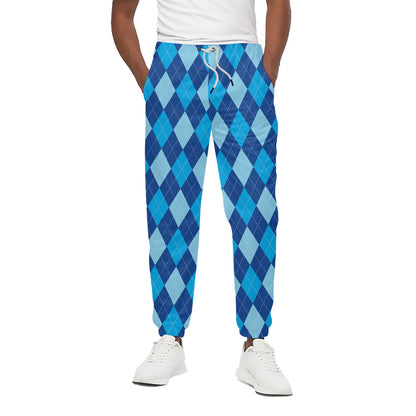 Classic Blue Argyle Pattern Print Cotton Pants