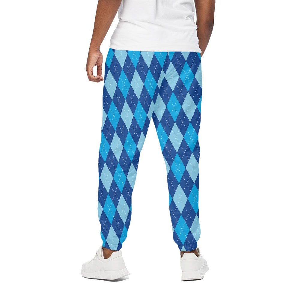 Classic Blue Argyle Pattern Print Cotton Pants