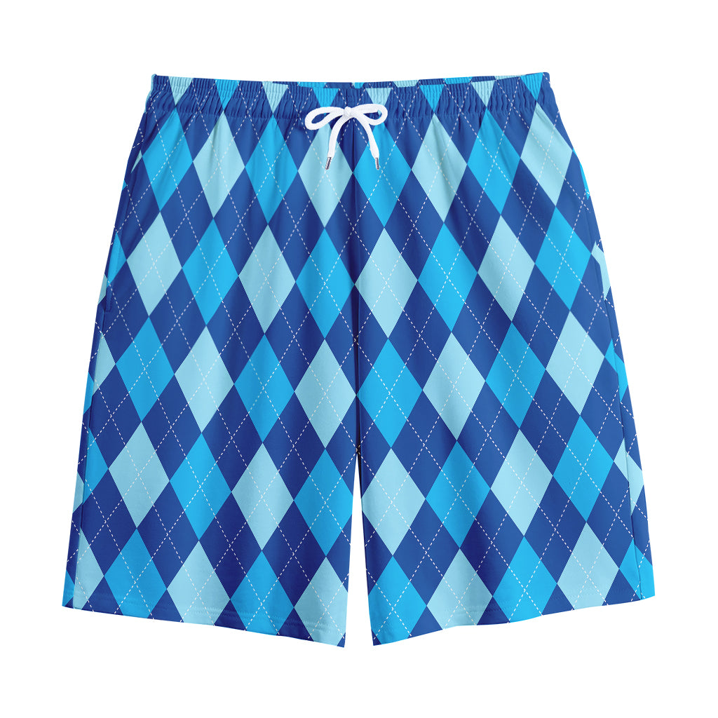 Classic Blue Argyle Pattern Print Cotton Shorts