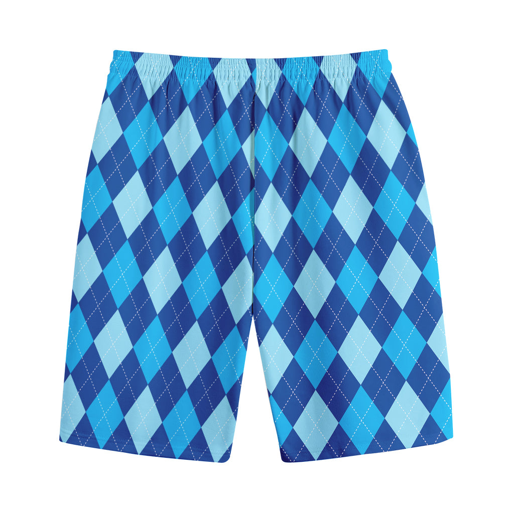 Classic Blue Argyle Pattern Print Cotton Shorts