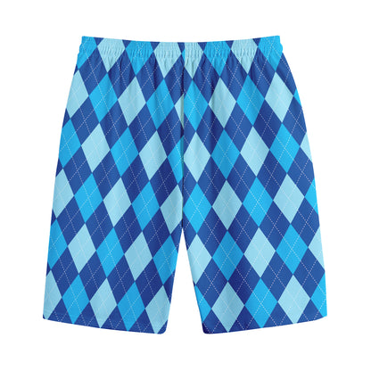 Classic Blue Argyle Pattern Print Cotton Shorts