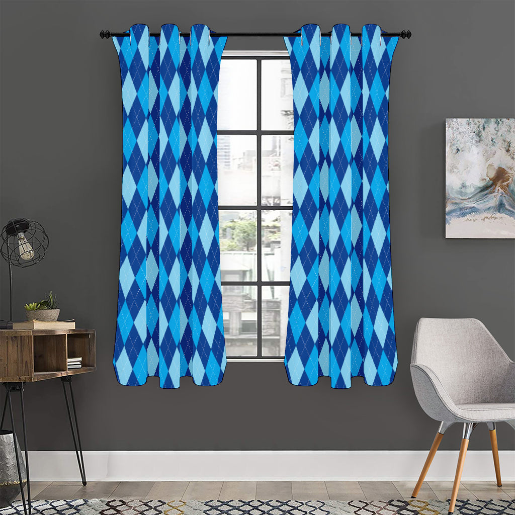Classic Blue Argyle Pattern Print Curtain