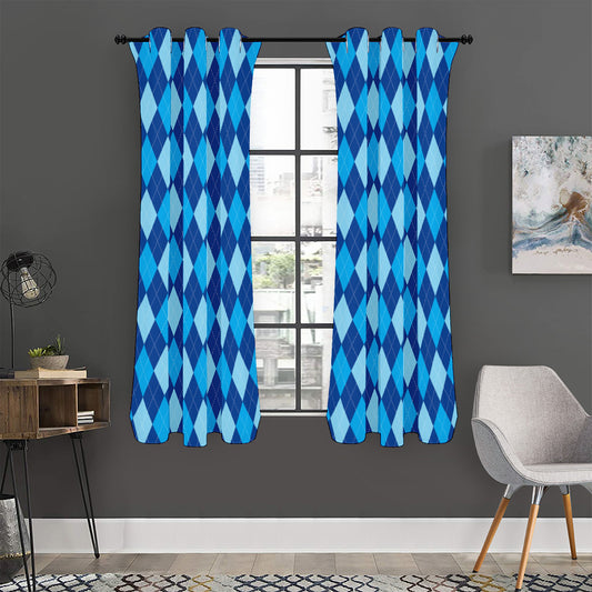 Classic Blue Argyle Pattern Print Curtain