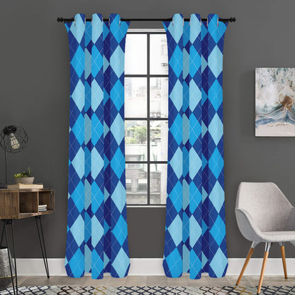 Classic Blue Argyle Pattern Print Curtain