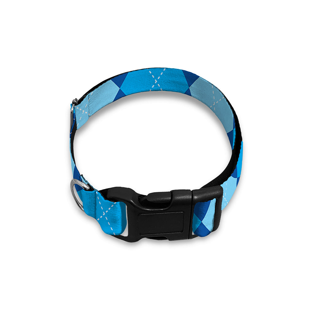 Classic Blue Argyle Pattern Print Dog Collar