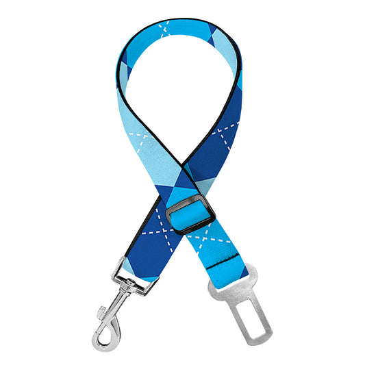 Classic Blue Argyle Pattern Print Dog Seat Belt