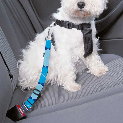 Classic Blue Argyle Pattern Print Dog Seat Belt