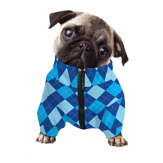 Classic Blue Argyle Pattern Print Dog Zip Up Jacket