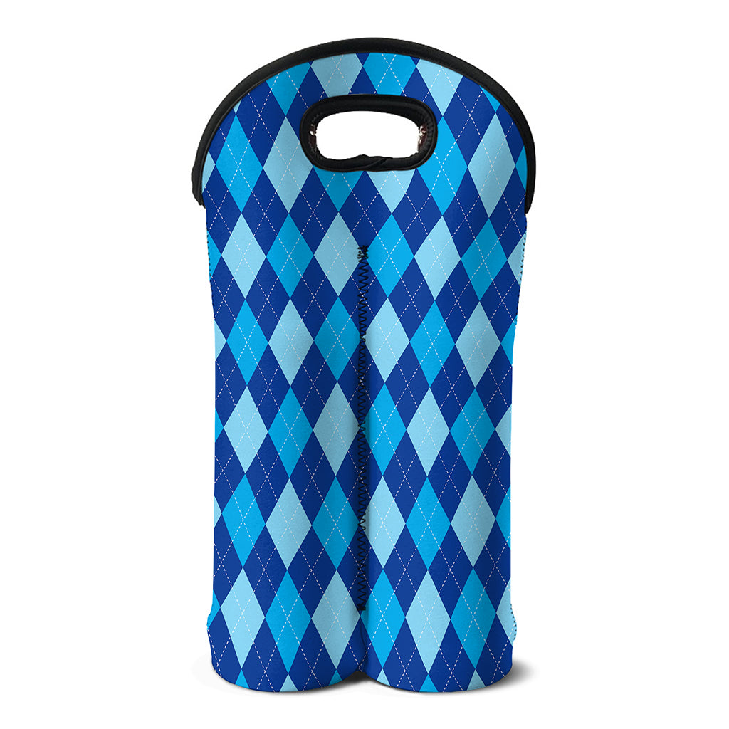 Classic Blue Argyle Pattern Print Double Neoprene Wine Tote