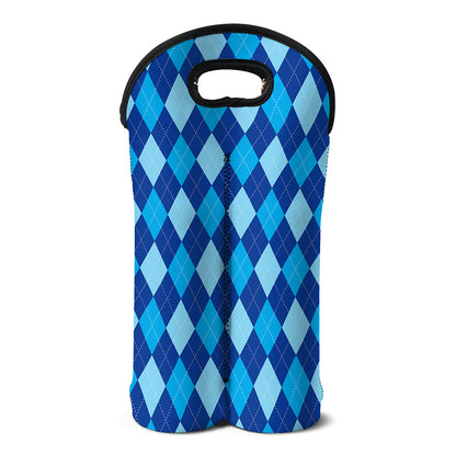 Classic Blue Argyle Pattern Print Double Neoprene Wine Tote