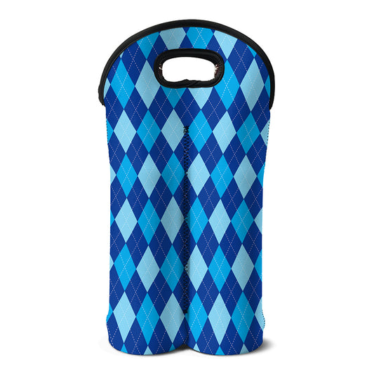 Classic Blue Argyle Pattern Print Double Neoprene Wine Tote