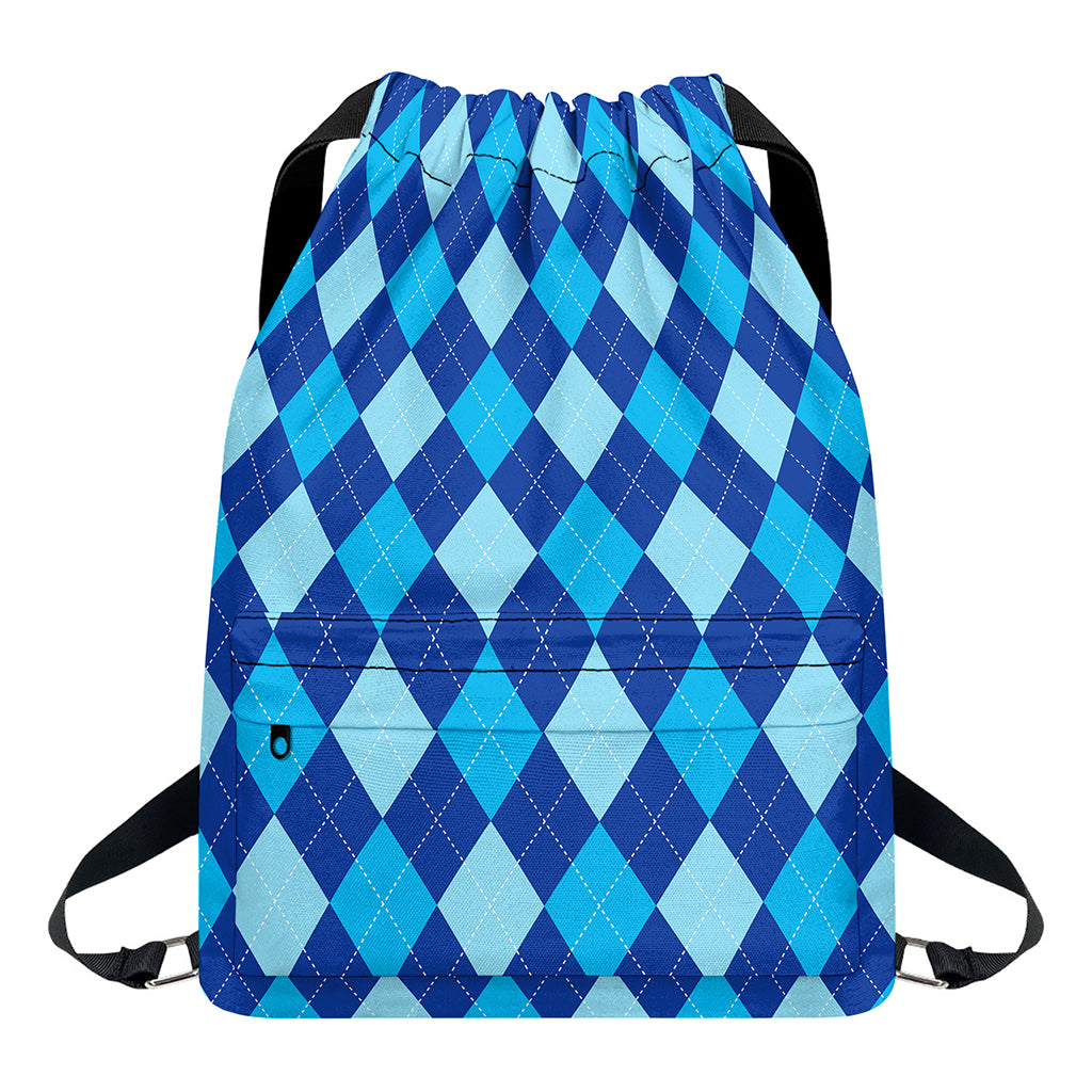Classic Blue Argyle Pattern Print Drawstring Backpack