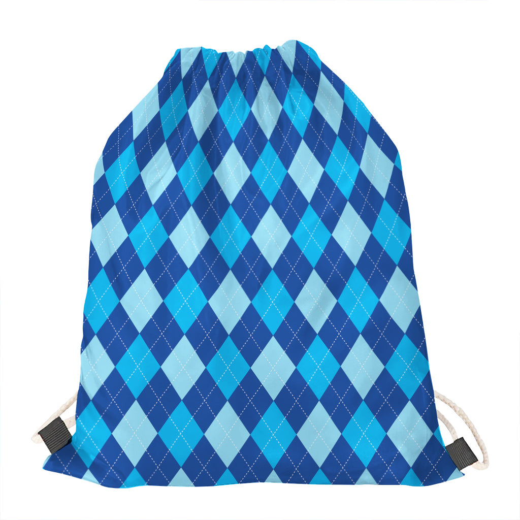Classic Blue Argyle Pattern Print Drawstring Bag