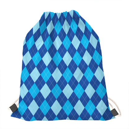 Classic Blue Argyle Pattern Print Drawstring Bag