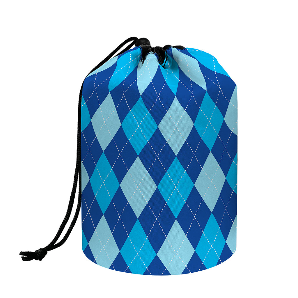 Classic Blue Argyle Pattern Print Drawstring Makeup Bag