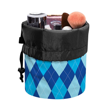 Classic Blue Argyle Pattern Print Drawstring Makeup Bag