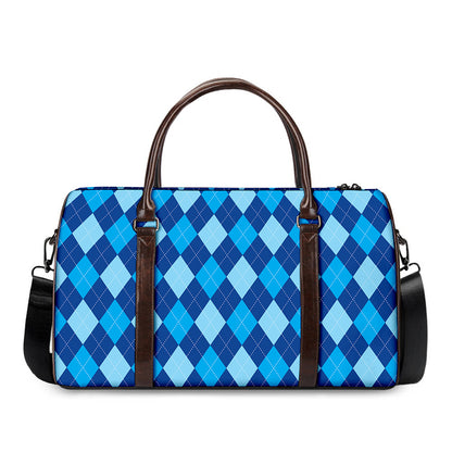Classic Blue Argyle Pattern Print Duffle Bag