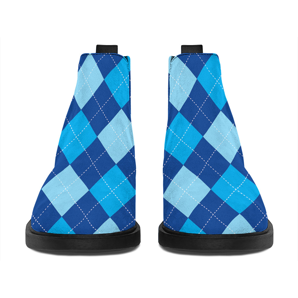 Classic Blue Argyle Pattern Print Flat Ankle Boots