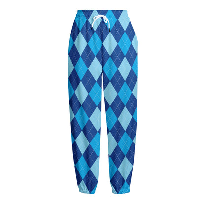 Classic Blue Argyle Pattern Print Fleece Lined Knit Pants