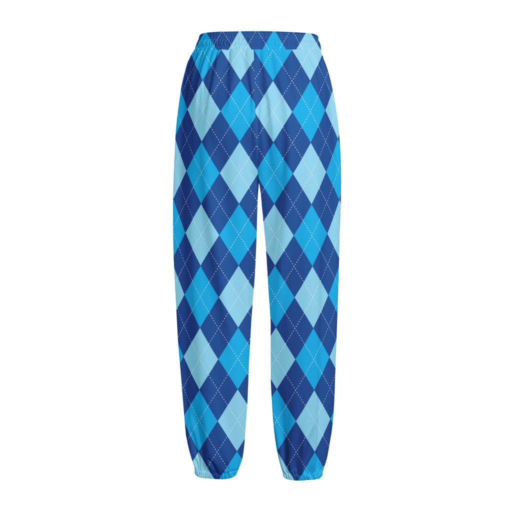 Classic Blue Argyle Pattern Print Fleece Lined Knit Pants