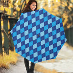 Classic Blue Argyle Pattern Print Foldable Umbrella