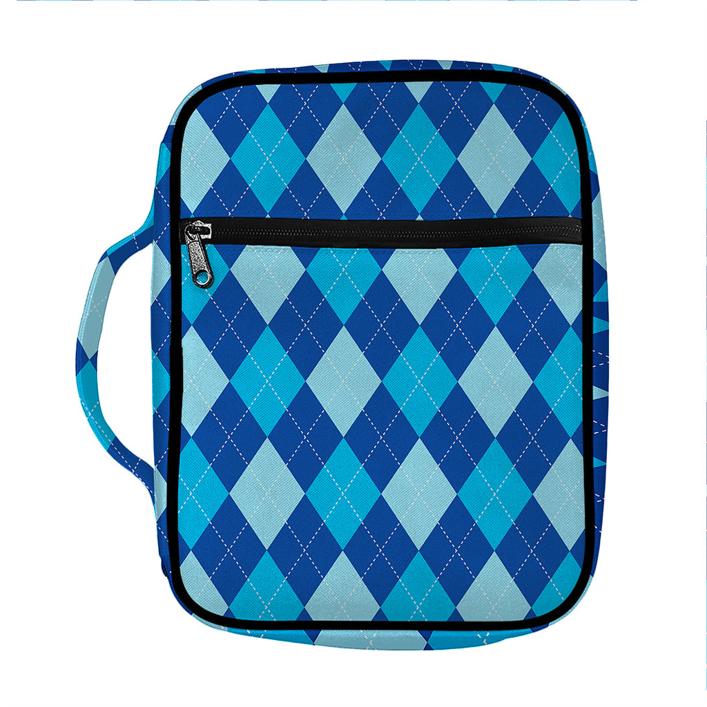 Classic Blue Argyle Pattern Print Front Pocket Bible Bag