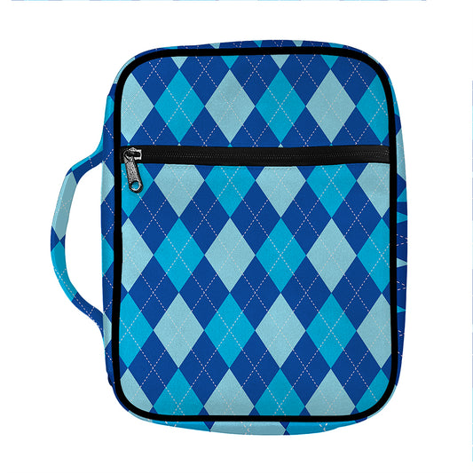 Classic Blue Argyle Pattern Print Front Pocket Bible Bag
