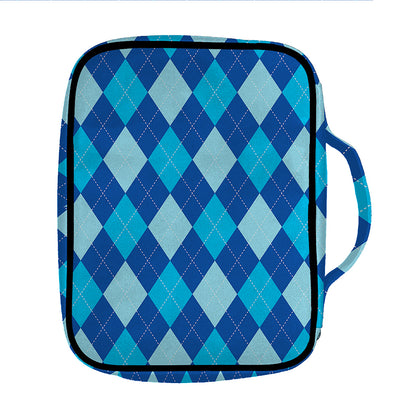Classic Blue Argyle Pattern Print Front Pocket Bible Bag